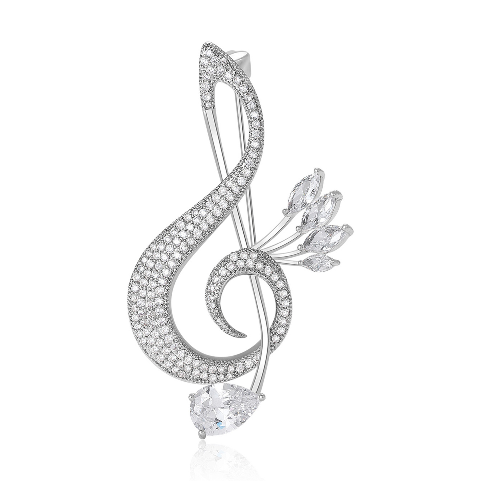 シンプルでクリエイティブな銅ジルコンノートブローチ、高級スーツアクセサリーピン、ジュエリー、ファッショナブルな襟ピン卸売