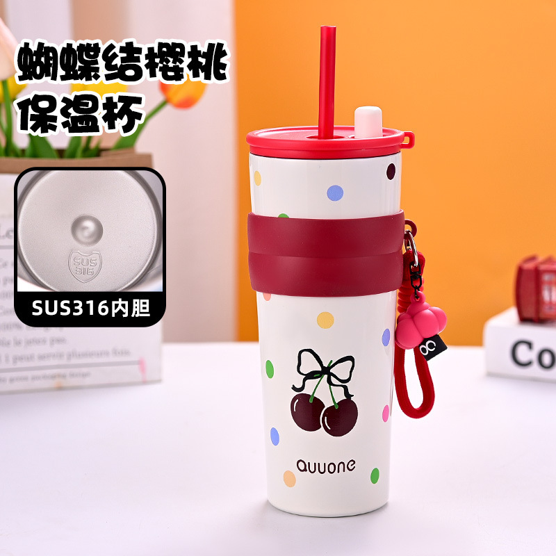 Nueva taza de paja de alto valor facial con cuerda 316 taza de aislamiento térmico de acero inoxidable taza de hielo portátil de gran capacidad