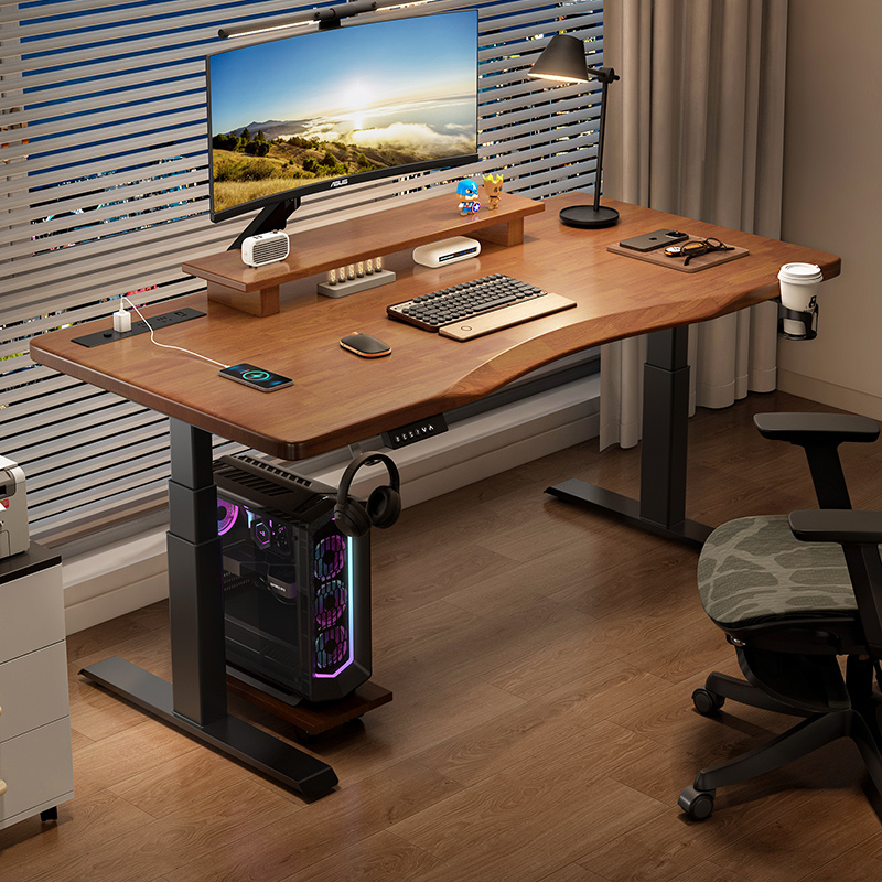 Solid Wood Electric Lift Table Home Desk Study Table Smart Office Desk E-Sports Automatic Computer Table