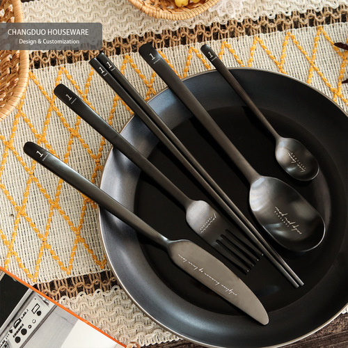 Simple industrial style stainless steel electroplated titanium black Western food chop knife soup spoon fork tea spoon coffee spoon chopsticks tableware