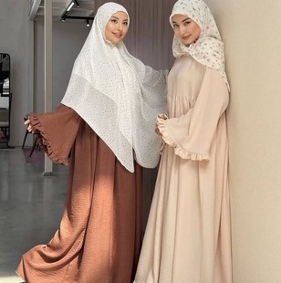 New Cross-Border Middle East Dubai Women's Robe Fashionable and Elegant Pure Color Petal Sleeve Dress Malaysia K112