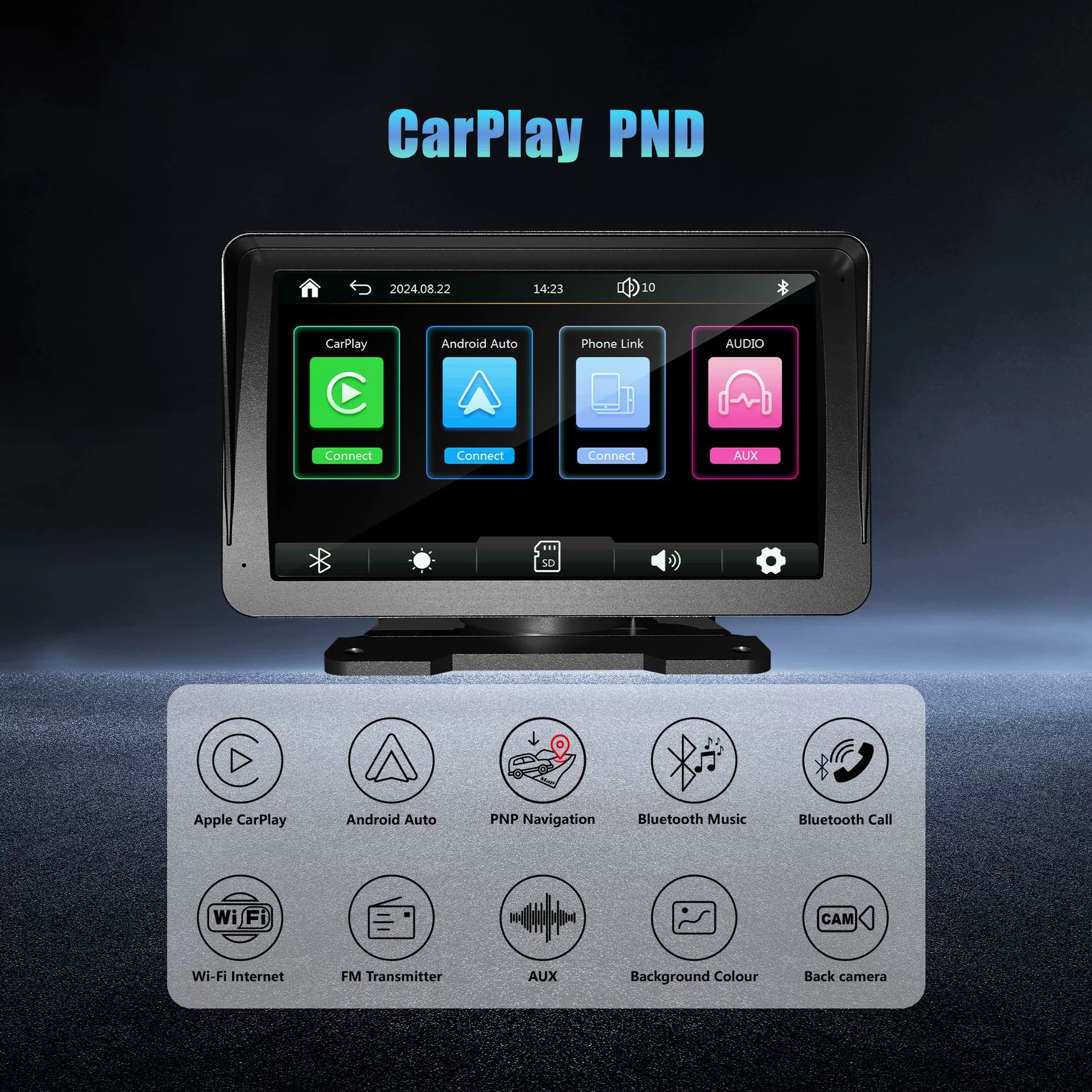 7-дюймовый затеняющий капот беспроводной CarPlay Android Auto съемка экран FM BT AUX навигация PND