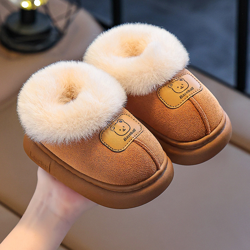 Cotton Slippers with Heel for Girls and Boys, High-Top Cotton Shoes, New Winter Style, Fleece-Lined, Warm, Anti-Slip Snow Boots, Furry Slippers