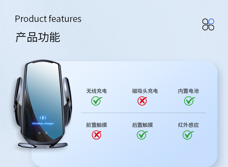 Q1 Car Wireless Charger 15W Car Accessories Navigation Mobile Phone Support Bracket Air Outlet Source Factory Direct Sale