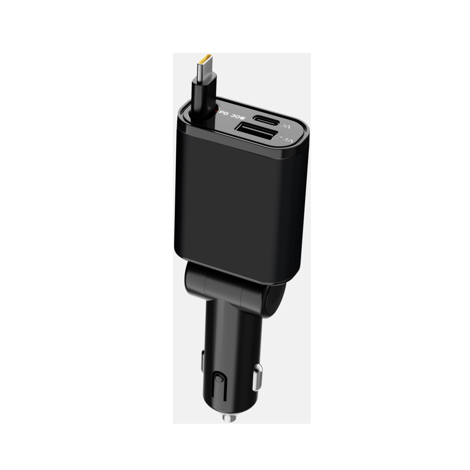 Erheyi Telescopic Car Charger PD50W Fast Charge Dustproof Silicone 2-in-1 (Mobil şarj cihazları) - silicone-black-pd30w-type-c-port