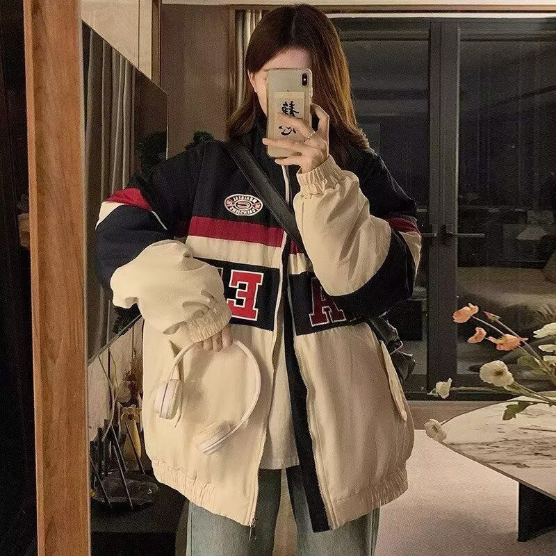 Jacket Women 2025 Spring and Autumn Hong Kong Style Retro Lapel Top Trendy Brand Loose Baseball Jacket Couple Coat