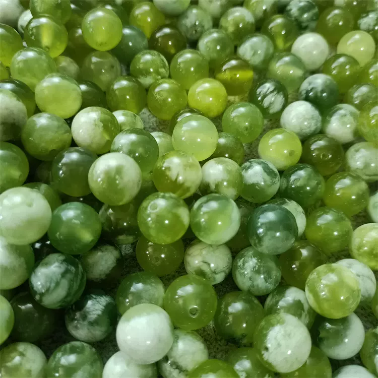 岫玉散珠青提奶盖圆珠玉石珠子手工diy配饰原石批发毫米玉珠配件