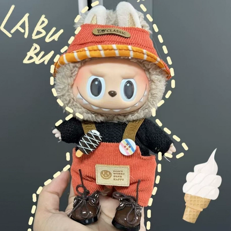 Кукла Labubu, детская одежда второго поколения, 17 см, милая и игривая одежда Labubu, маленький медвежонок-пчелка с головным убором, подарок