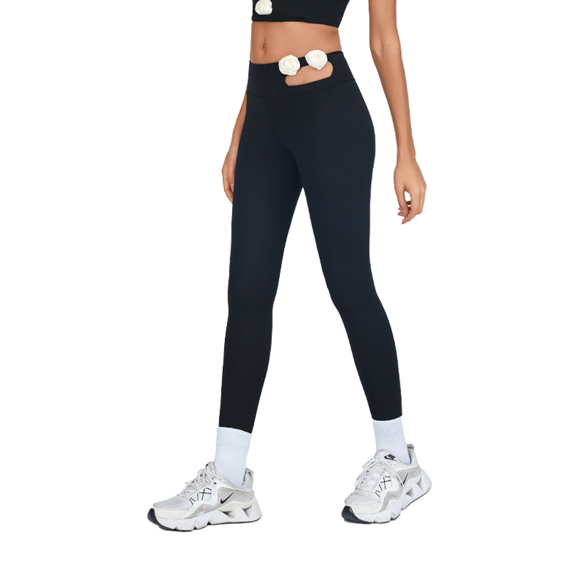 Nuevas flores tridimensionales de Europa y los Estados Unidos, cintura alta, abdomen, caderas, piernas largas, pantalones de yoga de fitness