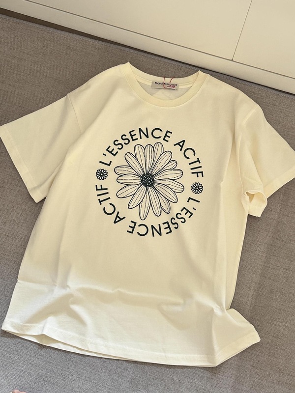 韓国マルディトレンディな半袖フラワープリントゴールドハイシルバー夏ラウンドネック純綿ルーズTシャツトップトレンディ|undefined