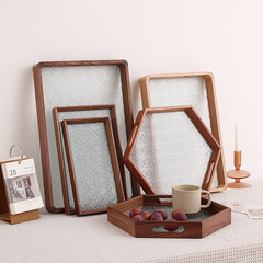 Walnut wood honeysuckle glass tray for home living room cup storage tray creative glass fruit and dessert plate