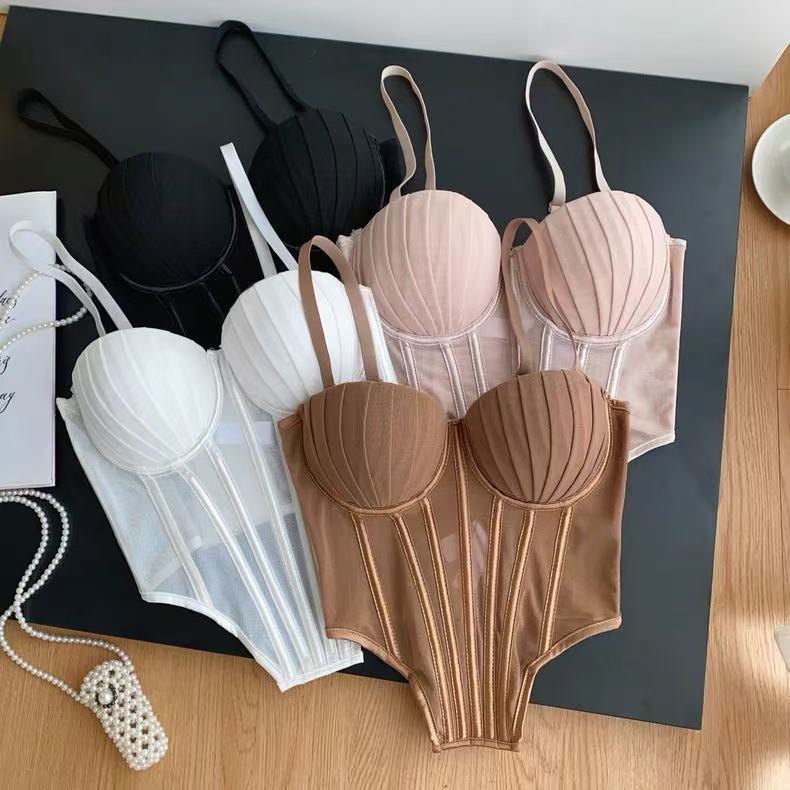 Sexy Hot Girl Fishbone Strapless Slim Fit Versatile Irregular Padded Vest Pleated Outerwear Top