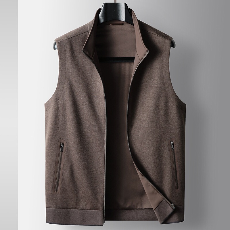Men's Casual Vest 2025 Spring and Autumn Knitted Wool High-End Business Cardigan Youth Stand Collar Zipper Sleeveless Jacket