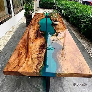 Epoxy Resin River Table Creative Wave Tea Table Poplar Wood Table Internet-Famous Coffee Table Tea Table Countertop Made by Metabo