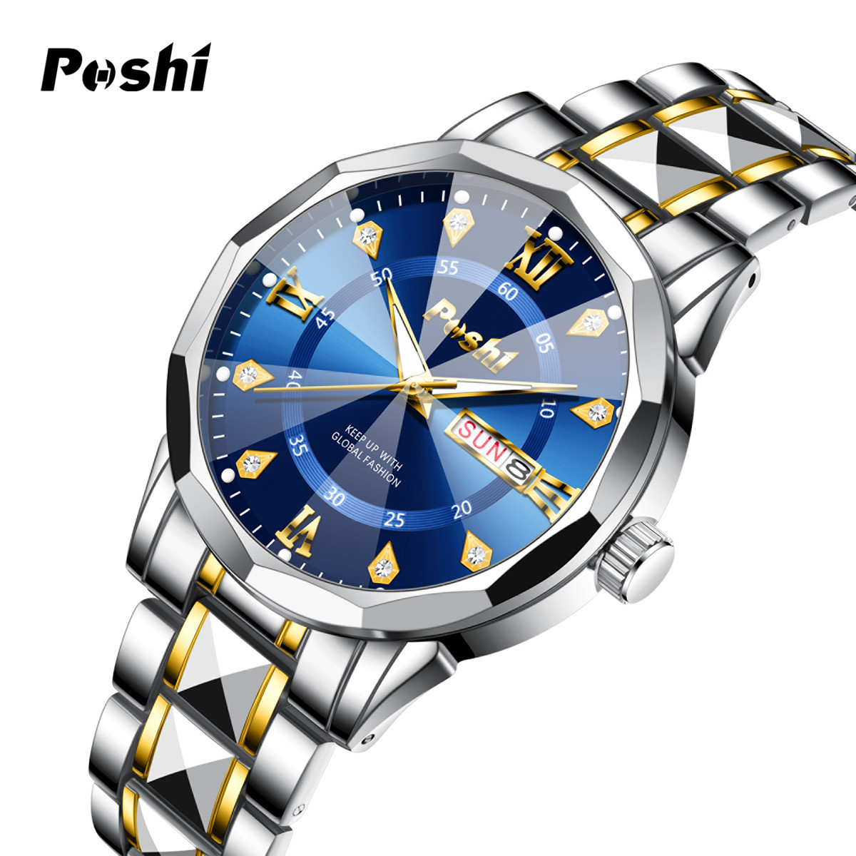 POSHI Watches Reloj de moda para hombre Calendario luminoso Reloj de cuarzo con cinturón de acero Reloj para hombre AliExpress Explosive