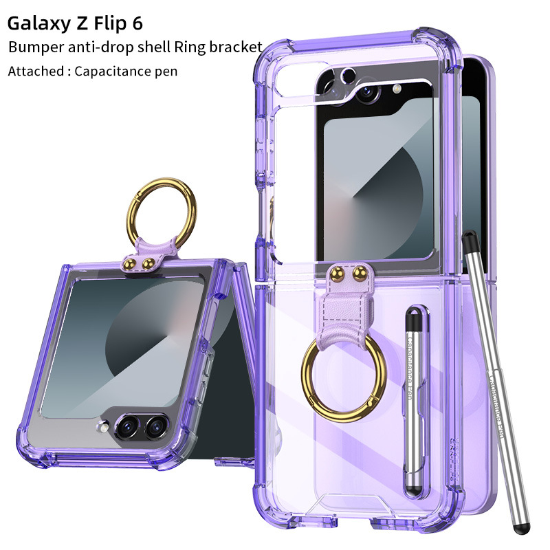 Aplicable a Samsung Z Flip6 de moda caja de teléfono móvil plegable bolsa de aire cubierta transparente con bolígrafo de pluma image 9