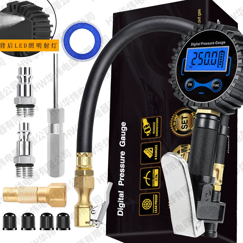 Самый продаваемый манометр для шин Amazon с цифровым дисплеем, манометр для шин, манометр 250 фунтов на квадратный дюйм, высокая точность 0,1 фунта на квадратный дюйм, быстрый зажим, толщина меди