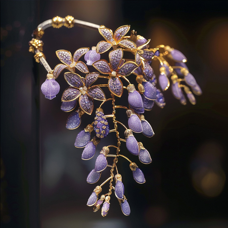 Xiliang Feizi Gaoding Series Original Design Purple Romantic Clothing Accessories Corsage Elegant Wisteria Brooch