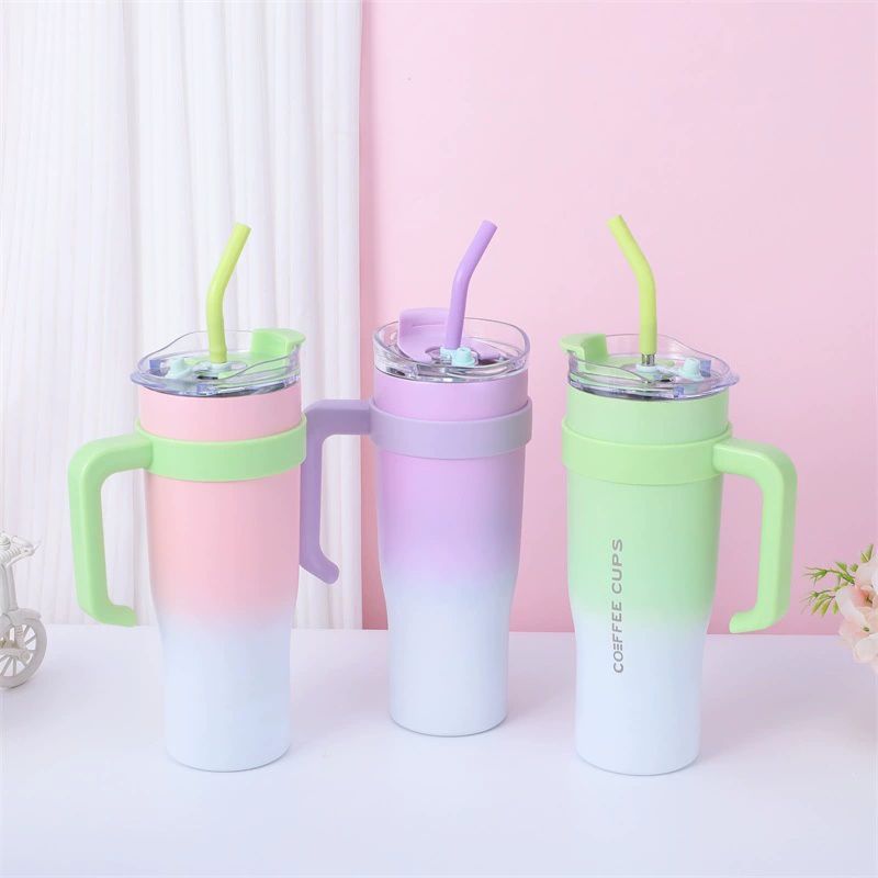 (Cross-border trading), capacious glass, thermos, handheld handle, straw, gradient, 40 oz