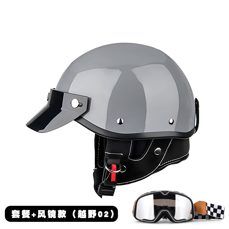 Motosiklet kaskı (dəbilqə), Motuoche Motorcycle Half Helmet - mt-2-cement-grey-goggles-m