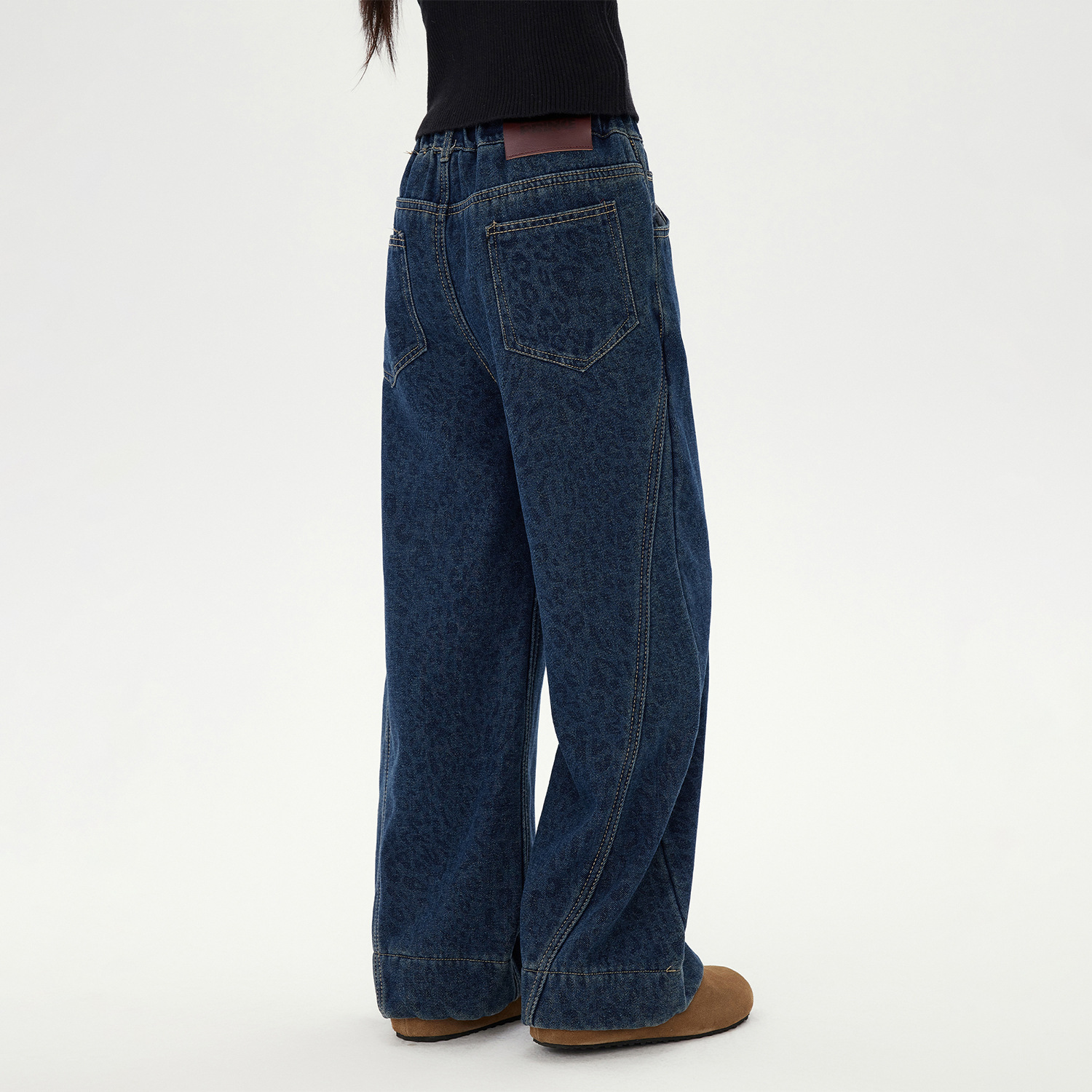 女童豹纹牛仔裤2025秋冬新款儿童加绒保暖直筒裤加厚休闲阔腿裤子