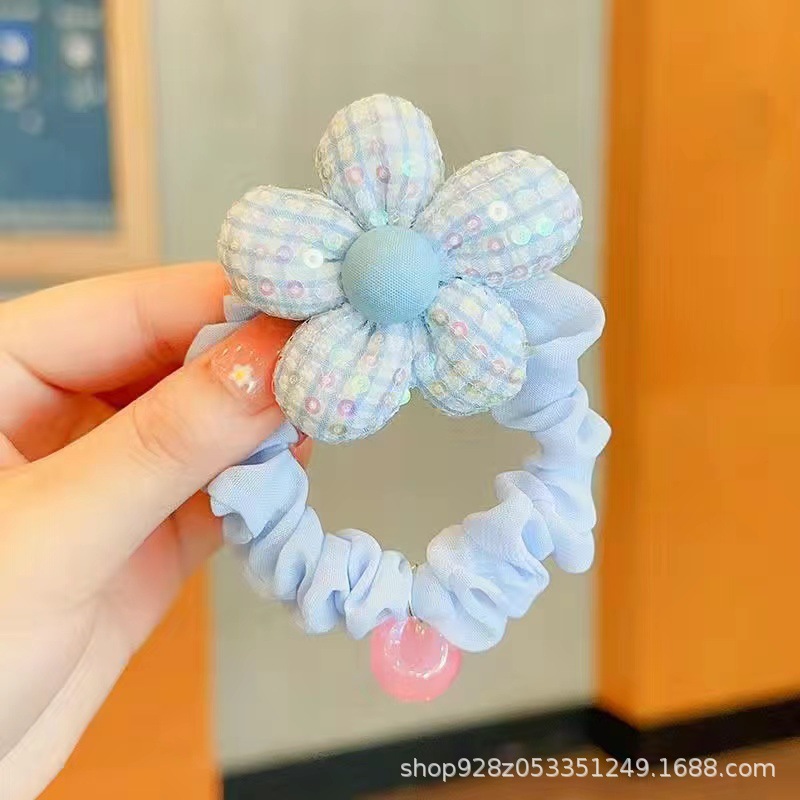 파란색 글리터 비즈 머리끈 5개