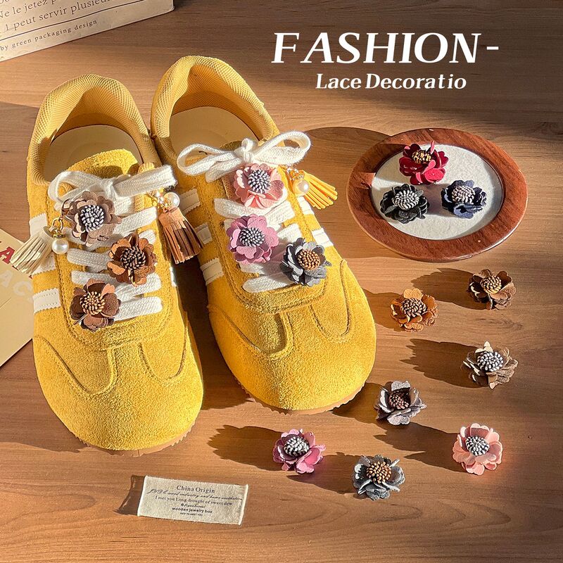 Autumn and Winter Miu Style Tassel Flower Shoe Lace Buckle Fabric Flower Shoe German Training Shoe Kangaroo Shoe Mule Shoe DIY Decorative Buckle