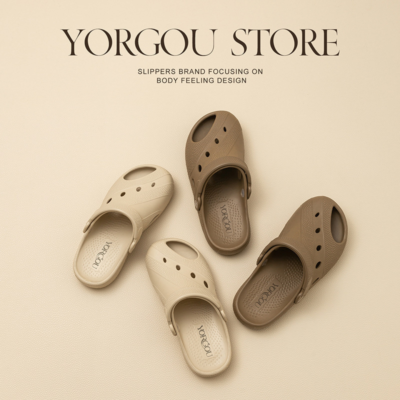 Breathable Perforated Shoes for Women, Suitable for Summer Outdoor Wear, Non-Slip, Odor-Resistant, Eva Soft Sole, Hollowed-Out, Semi-Closed Toe Sandals for Men