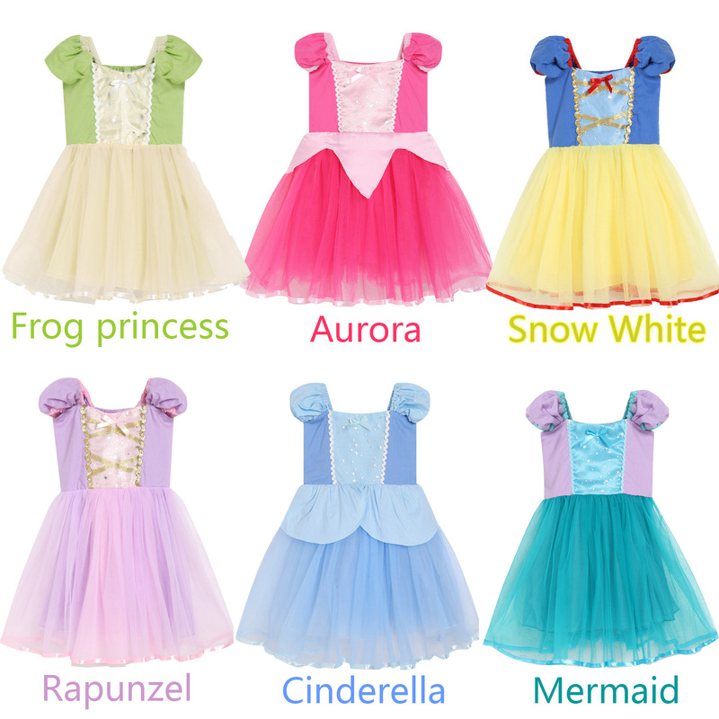 Cotton Cotton Super Quality Snow Girl Dress Mermaid Little Dress Rapunzel Dress Frog Princess