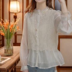 衬衫女春夏新款拼接蕾丝气质减龄小衫洋气时尚法式百搭上衣2025年