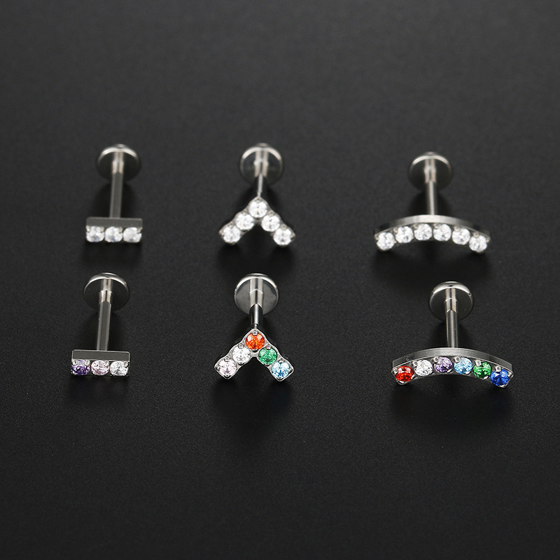 Fashion Geometric Titanium Steel Inlay Zircon lip stud 1 Piece