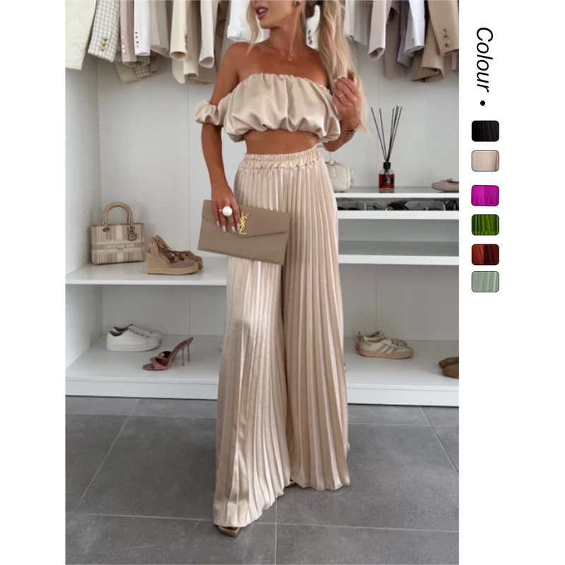 Spot 25-Year-Old European and American Cross-Border Amazon Summer New Pure Color Elegant Tube Top Pleated Pants Suit 68713 Spot 25-Year-Old European and American Cross-Border Amazon Summer New Pure Color Elegant Tube Top Pleated Pants Suit 68713