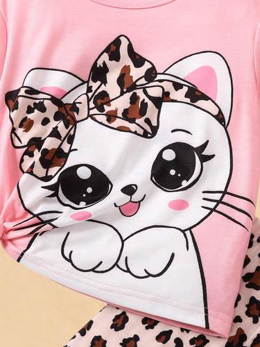 Women's Summer Outfit 2024 New Arrival Children's Stylish Outfits Baby Cartoon Print Short-Sleeve Shorts Set of Two Trendy