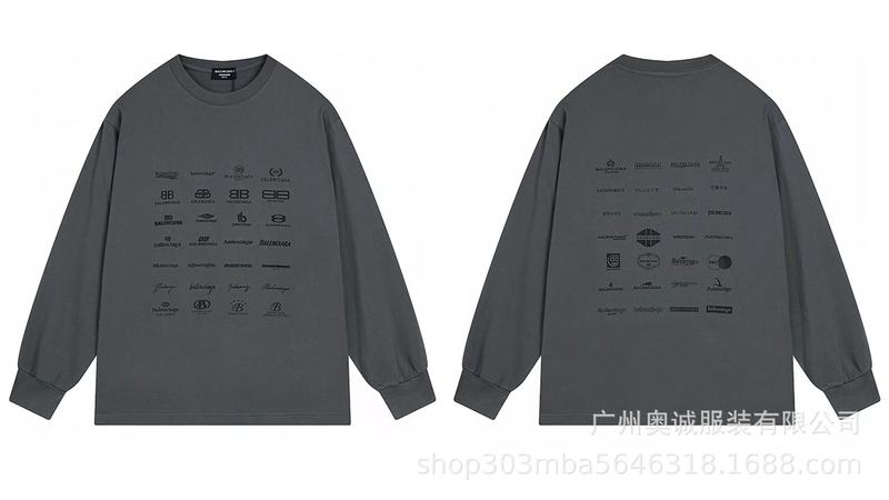 跨境外贸24ssB家秋季BB家logo印花长袖280克精梳棉长袖t 恤男女款|undefined