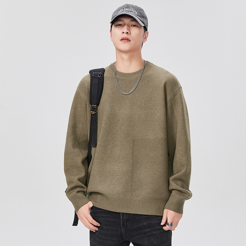Men's demi-season warm sweater with a round collar