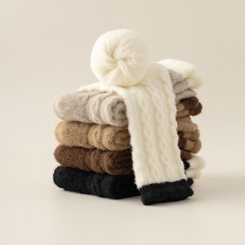 Chaussettes mi-tubes en velours australien, chaussettes épaisses et chaudes pour femmes, chaussettes de sol d'hiver, chaussettes à poils de couleur Maillard, chaussettes chaudes en serviette_voghion.com