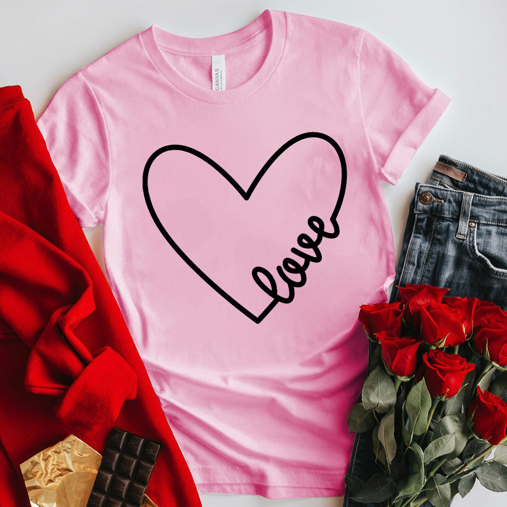 Women's T-shirt Short Sleeve T-shirts Printing Fashion Letter Heart Shape display picture 2