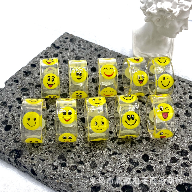 Nuevo acetato resina expresión humor anillo transparente diversión ins estilo colorido Smiley cara apilada anillo