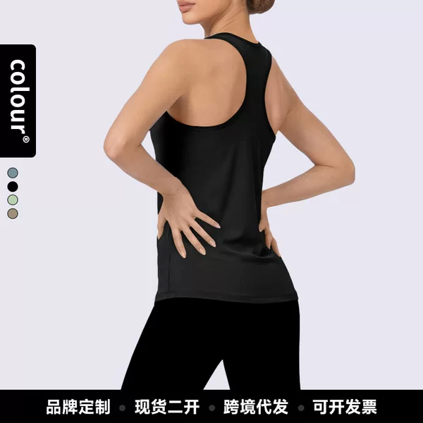 Women's loose-fitting sports-style running tank top, racerback design, breathable, quick-drying, stretchy, plus-size, sleeveless fitness shirt