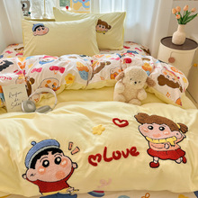 A类ins风超柔云朵棉毛巾绣四件套少女心全棉被套大学生宿舍三件套