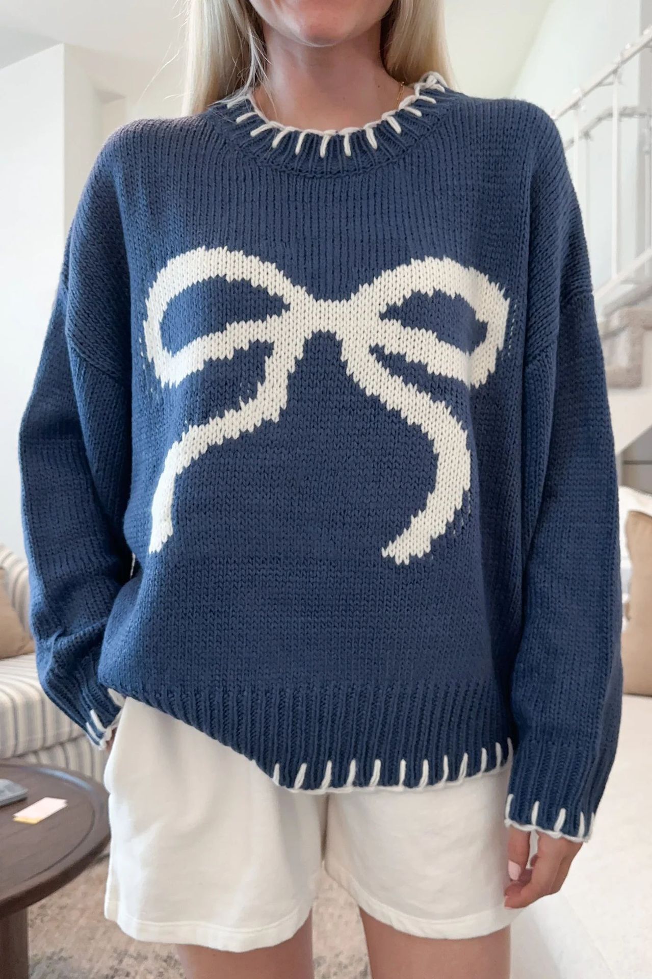 Vêtements pour femmes 2024 nouveau pull de style paresseux haut tricoté nœud jacquard vêtements d'extérieur amples pull pour femmes_voghion.com