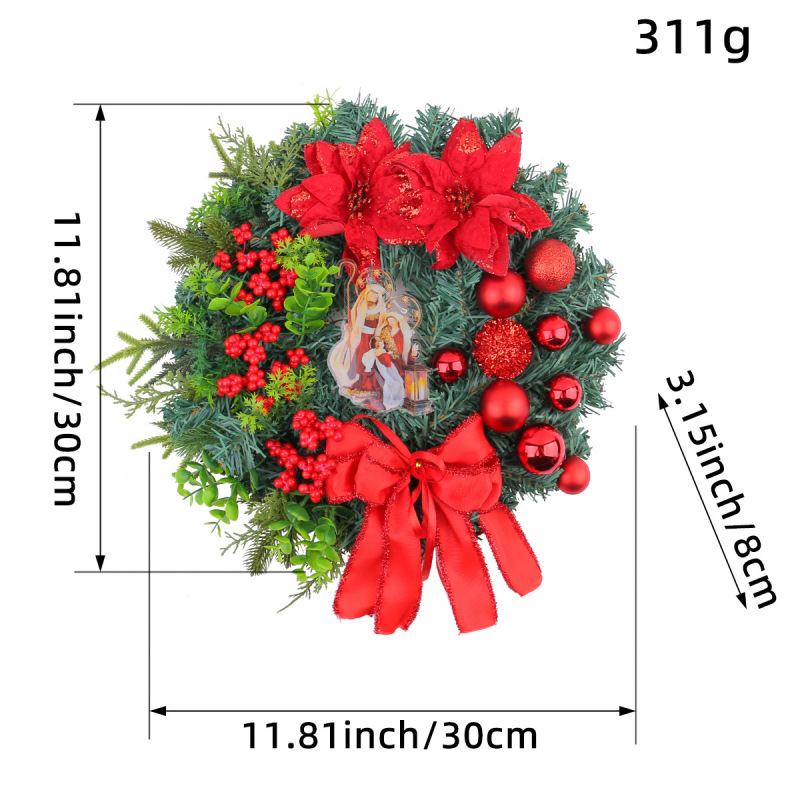 跨境圣诞风灯花环门窗装饰节日红色蝴蝶结圣诞花藤圈门挂场景布置|undefined