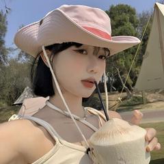 ピンク西部カウボーイ帽女性夏ギャル屋外キャンプ登山帽大きなつば日よけ日焼け止め漁師帽子