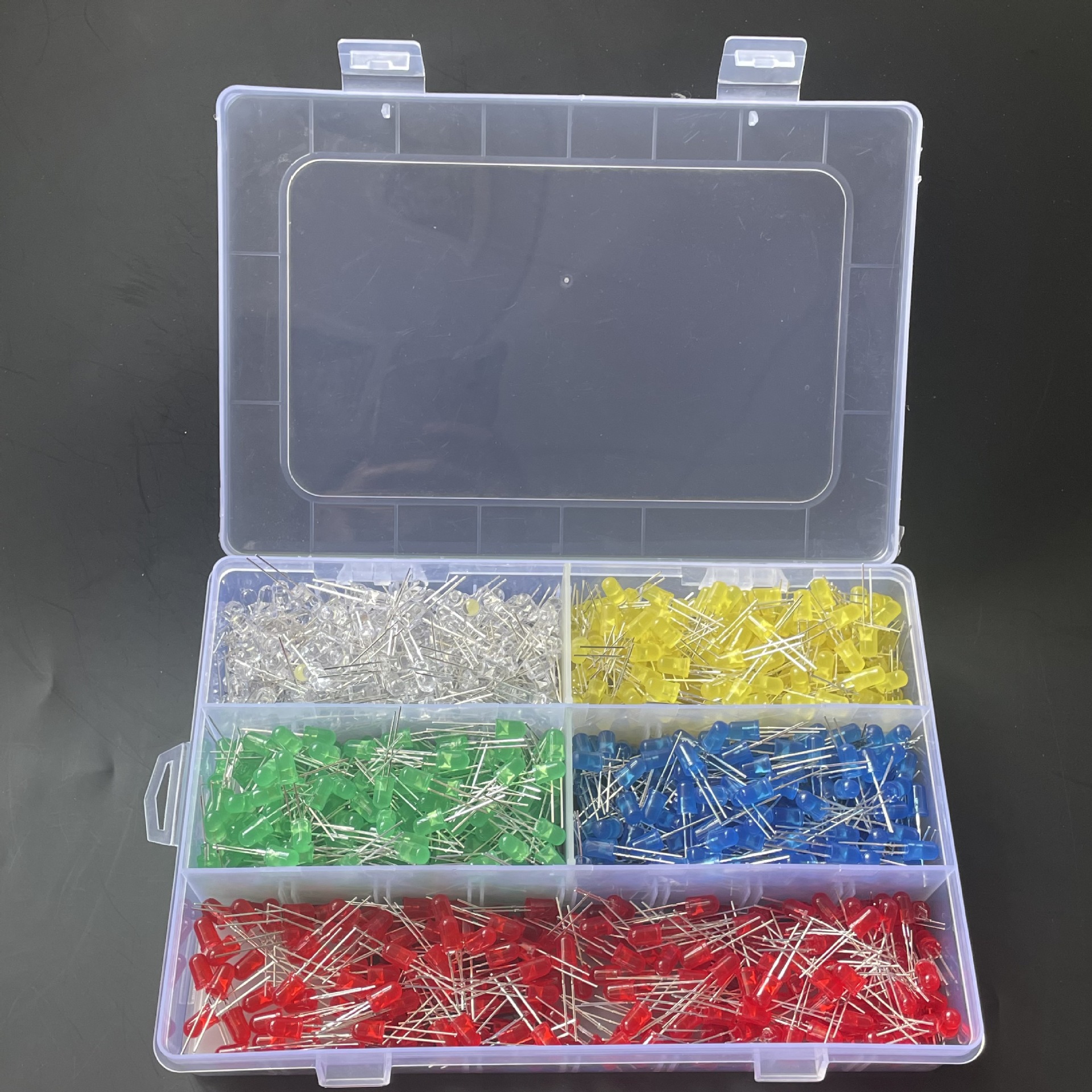 1000 piezas de paquete de diodos emisores de luz de 5mm caja de elementos de cuentas de lámpara LED pelo rojo verde amarillo azul blanco caja de luz en línea