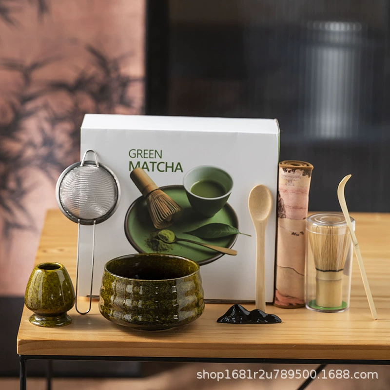 Керамический чайный набор Japanese matcha, 8 предметов, чаша маття и принадлежности, матовые цвета