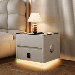Smart Bedside Table for Home Bedroom 2025 New Style Accessible Luxury High-End Master Bedroom Wireless Charging Solid Wood Popular Cabinet