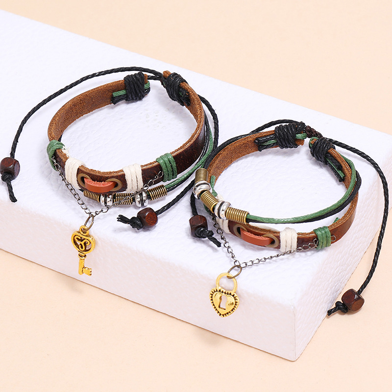 Classic Style Key Pu Leather Patchwork Men's Bracelets display picture 2