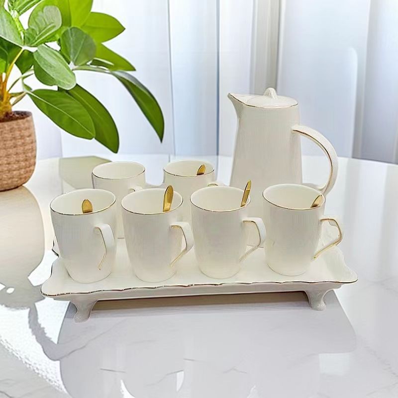 欧式轻奢水具乔迁茶具套装家用客厅茶杯杯子陶瓷水杯结婚杯具水壶|undefined