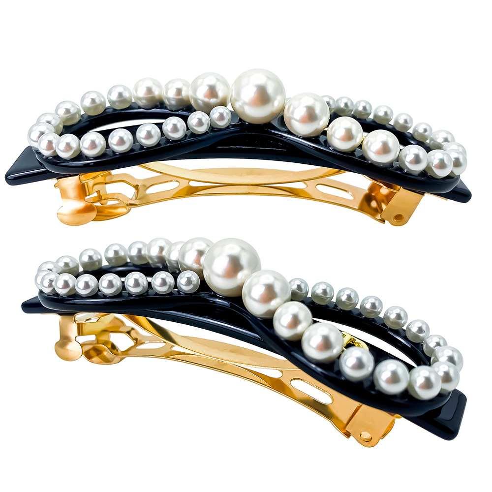 Pinza de resorte con lazo y perla grande estilo Alexander accesorio elegante para el cabello venta al por mayor