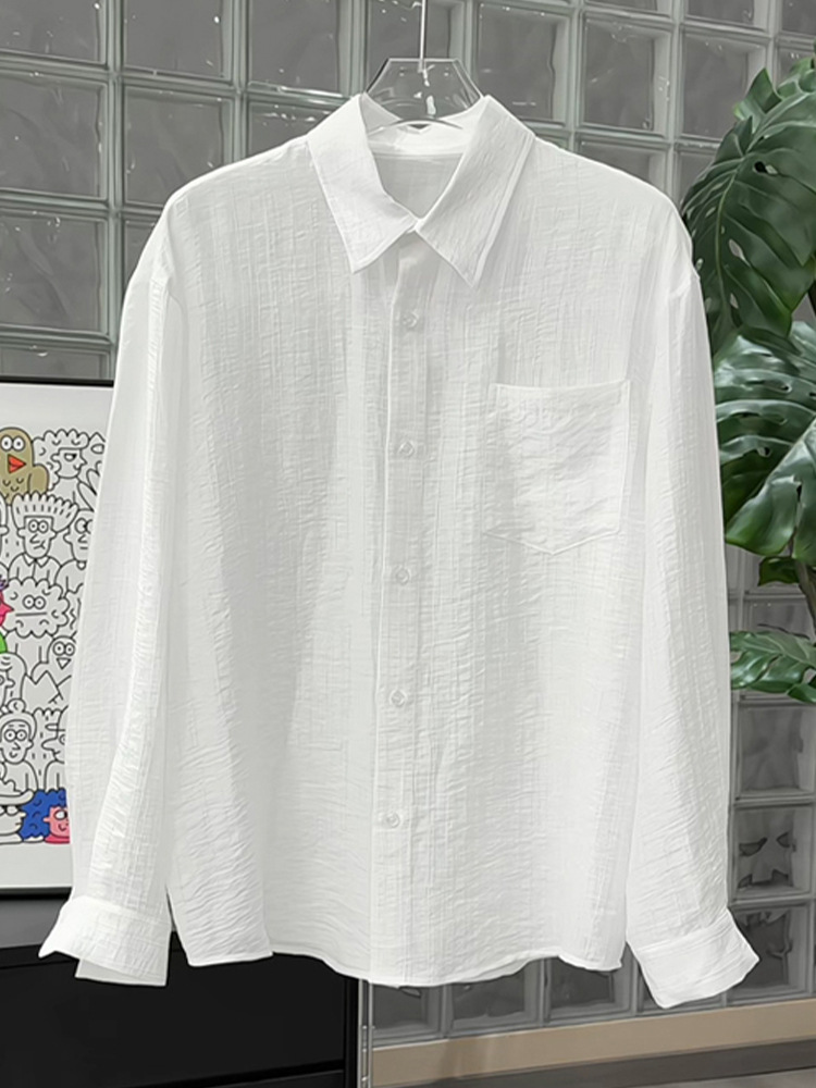 Retro Textured Long-sleeve Shirt For Men, Solid Colour Style_voghion.com